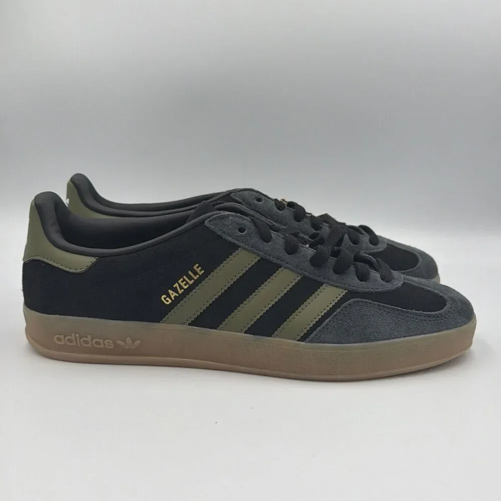 adidas Originals Gazelle Indoor Core Black Focus Olive Men Casual Shoes JQ8399